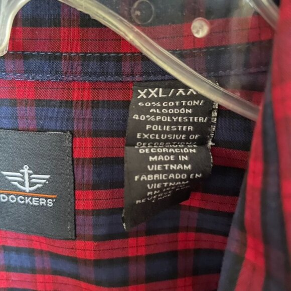 Dockers Mens Button Down Shirt Red Blue Plaid Casual Shirt 2XL u - Picture 3 of 10